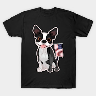 American Flag Boston Terrier Dog Love T-Shirt